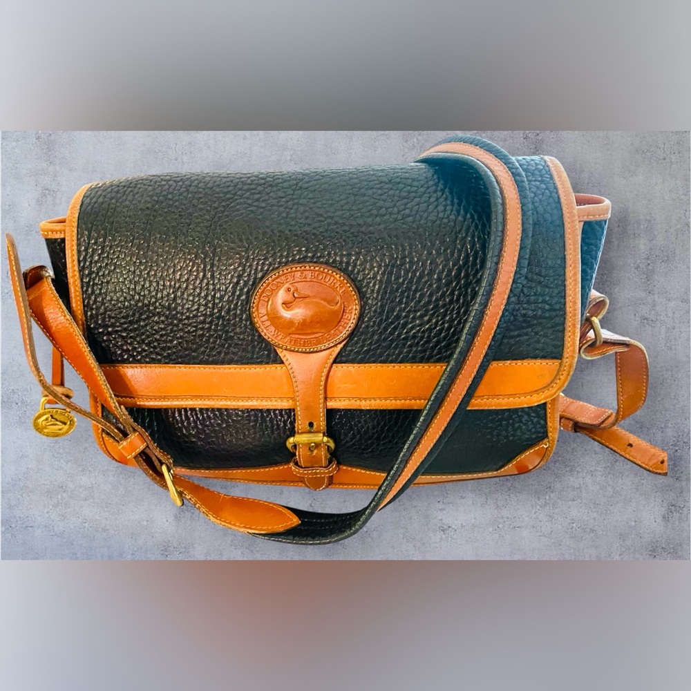 Dooney & Bourke Black and Tan Surrey Crossbody Bag Vintage